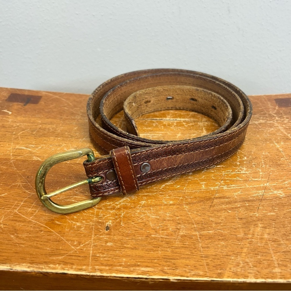 Vintage Mens 42” Brown Leather Belt Western Classic Ranch Rustic Cowhide Cowboy